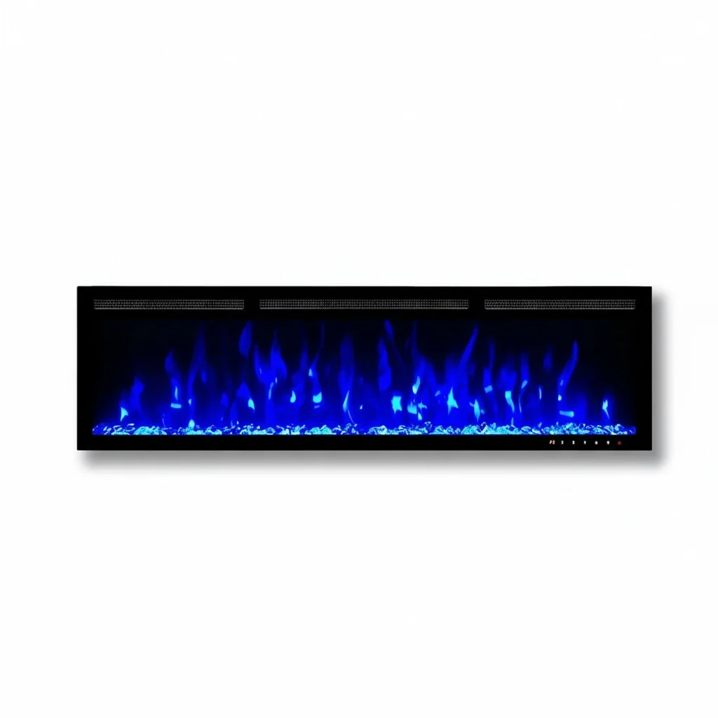 

Электрический камин, линейный камин из холоднокатаной стали с 6 регулируемыми цветами пламени, настенный встраиваемый LED-обогреватель