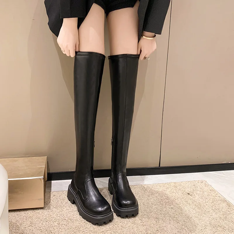 مرونة الساق إصلاح فوق الركبة الأحذية النسائية محيط أنبوب كبير التخسيس فارس الأحذية سميكة القاع لا قطرة أنبوب أحذية طويلة