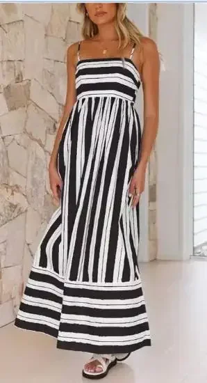 Vestido acampanado sin tirantes para mujer, vestido de fiesta con espalda descubierta, estampado a rayas de Color sólido, ropa de calle para playa, cóctel, S, M, L, verano, nuevo