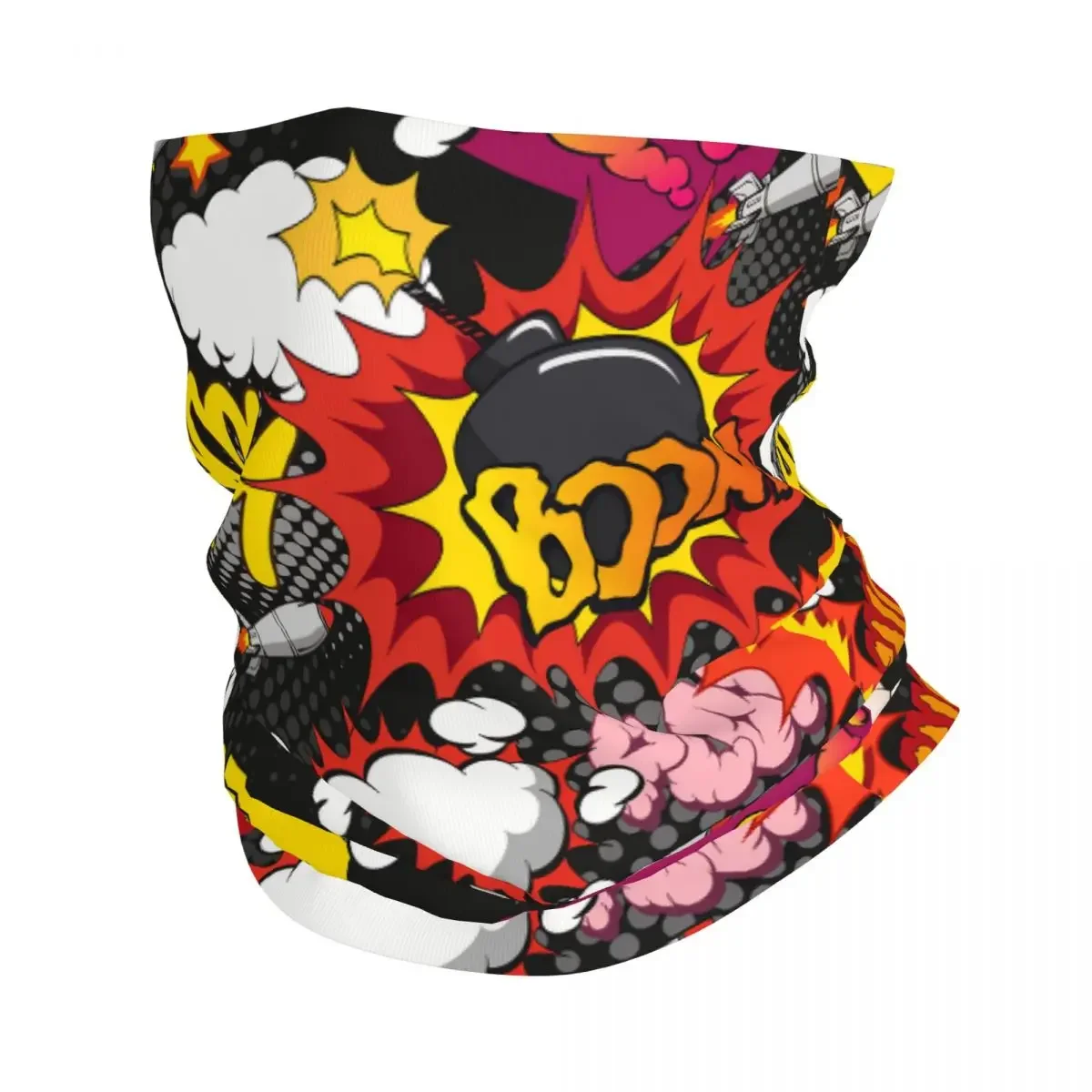 Comic Book Explosion Bandana Neck Gaiter Printed Motor Motocross Graffiti Art Pattern Face Mask Balaclava Cycling Breathable