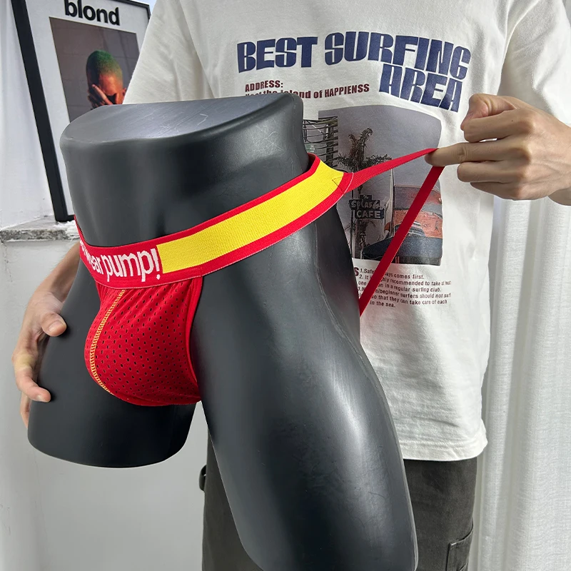 3Pcs Mixed Colors Sexy Men's Underwear Mesh Thongs Breathable Low Waist Sissy T-Back Men Jockstrap Underpants Hip Raise Panties