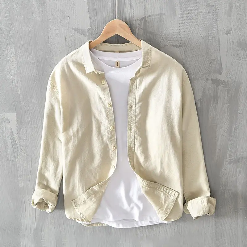 

Spring Summer New Cotton Linen Men's Long Sve Casual Thin irt Loose Sun Protection Linen Top Stand Fit Chinese Brand