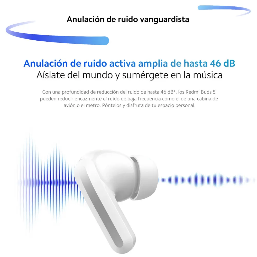 Xiaomi-auriculares inalámbricos Redmi Buds 5, dispositivo de audio con Bluetooth 5,3, cancelación activa de ruido, control táctil, hasta 46dB,