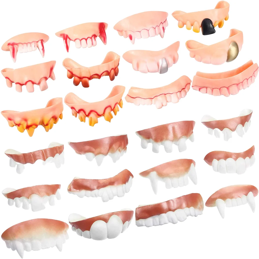 

24 Pcs Halloween Dentures Teeth Scary For Fake Props Ugly Costumes Zombie Plastic Pvc Funny Adults Child Kids Toy