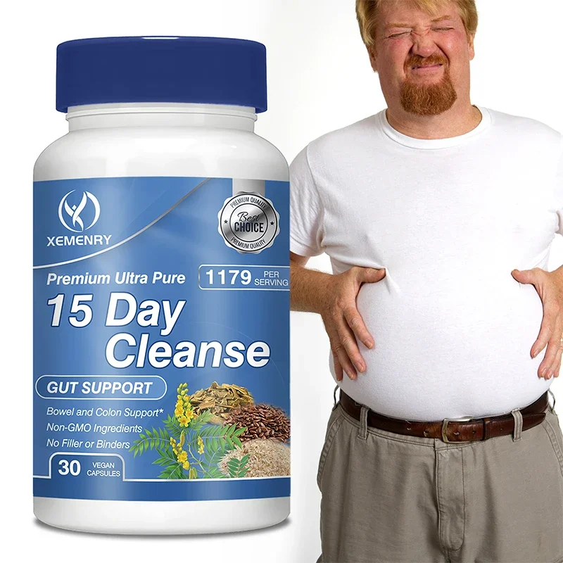 Cápsulas de limpieza de 15 días: mejore la digestión, la limpieza intestinal y el desintoxicación, alivia la hinchazón, apoya la salud intestinal