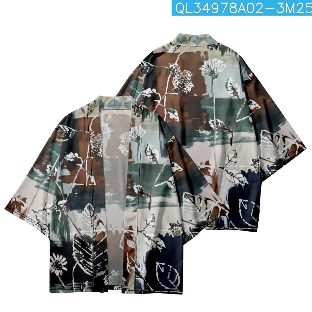 Loose Leaves Floral Printed Kimono Beach Shorts Cardigan Summer Casual Couple Women Men Haori Yukata Streetwear