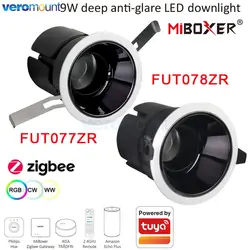 MiBoxer 9W Deep Anti-glare RGB+CCT LED Downlight Zigbee 3.0 2.4G AC110V 220V FUT077ZR FUT078ZR Tuya WiFi RF Remote Voice Control