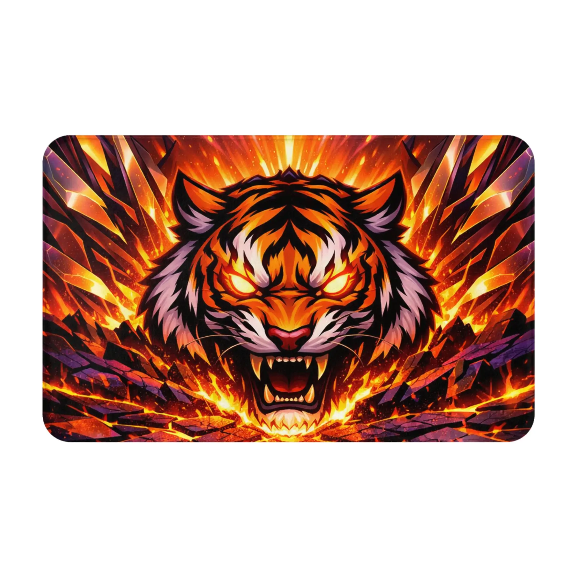 Fiery Tiger Head Flame Cracked Ground Art Anti-Slip Doormat Bath Mat  Welcome Indoor Home Decor