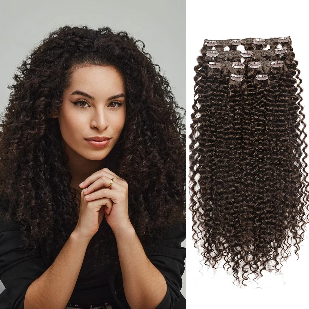 

Kinky Curly Synthetic Clip In Hair Extension Full Head Long 26” Remy Curly Fake Hair Pieces Clip-on hairpin For Women Halloween