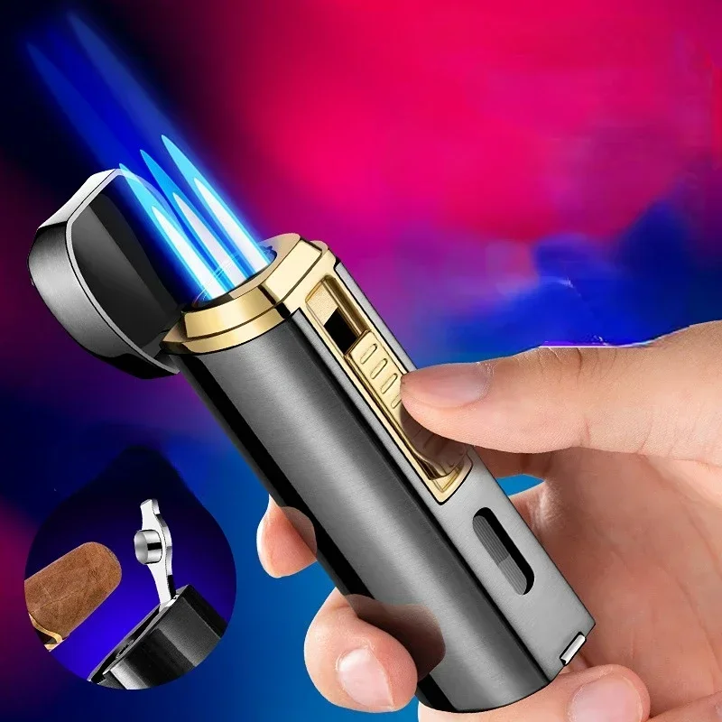 Dropshipping VIP LinkTriple Flame Jet Butan Gas Feuerzeug Metall Outdoor Winddicht Blaue Flamme Leistungsstarke Feuer Feuerzeug Zigarre Messer