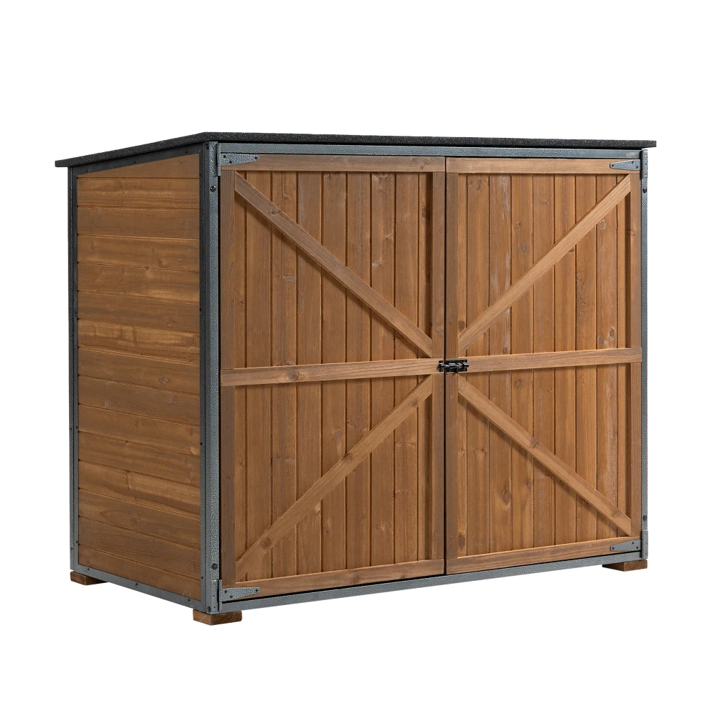 

50.4"L×26.8"W×41"H Outdoor Metal Frame Storage Cabinet for Backyard Garden (Brown)