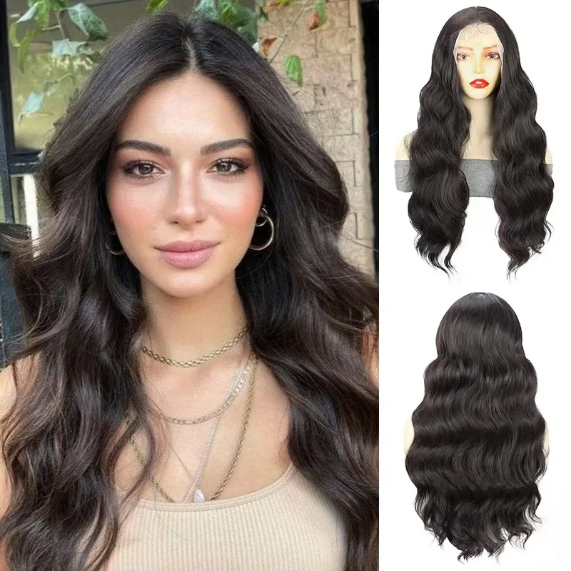 Front lace wig full head set made of synthetic water ripple with large waves, suitable for various parties, fashionable