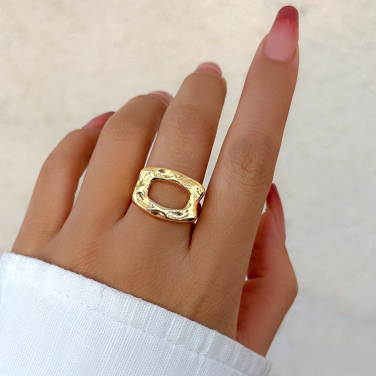 Salircon Punk Liquid Geometric Hollow Metal Ring Vintage Aesthetic Opening Adjustable Wide Ring Women\'s Hip-hop Jewelry