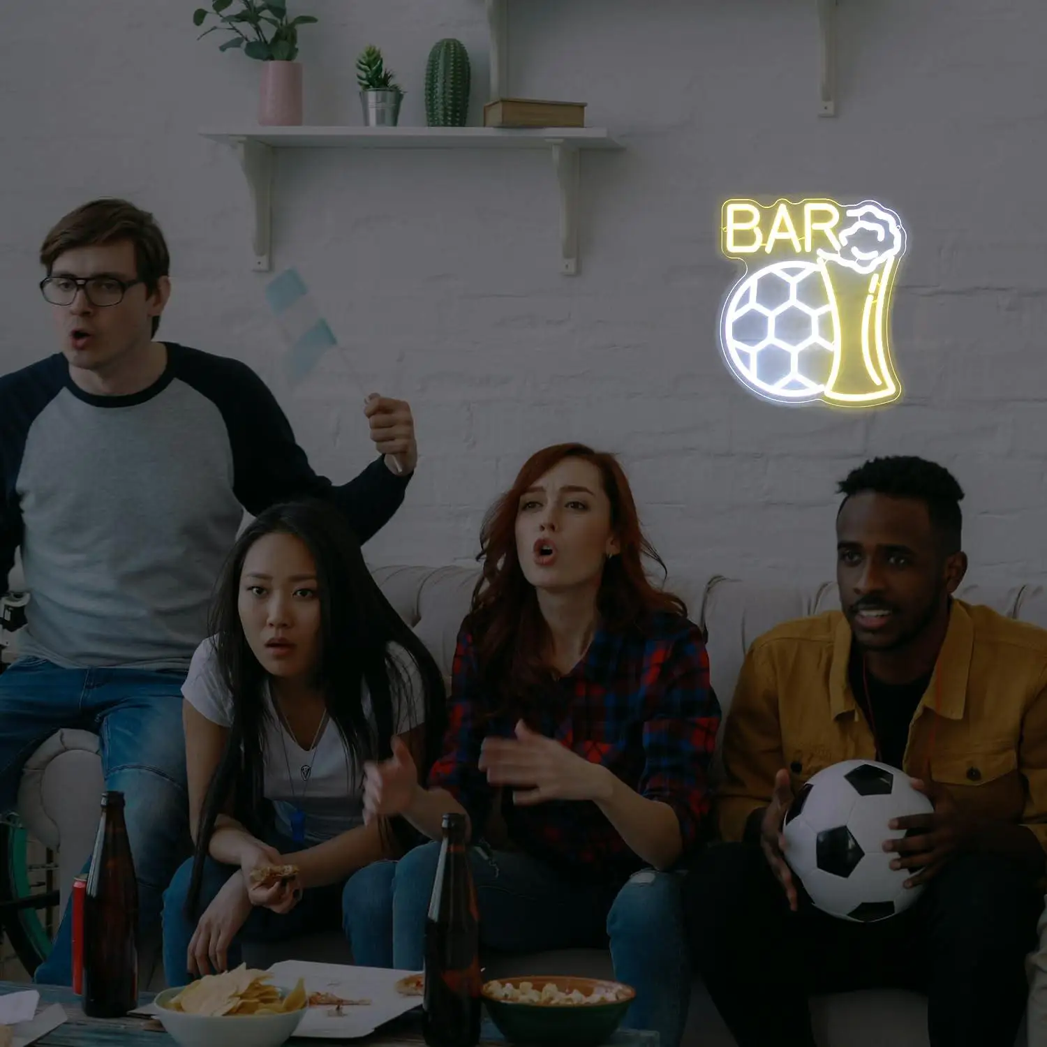 Soccer Beer Bar Neon Sign Football USB Dimmable LED Light for Bar Pub Man Cave Game Room Sports Fan Wall Decor Night Light