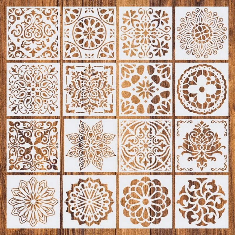 16Pcs/Lot 15*15cm Mandala Window Flower DIY Layering Stencils Painting Scrapbook Coloring Embossing Album Decorative Template