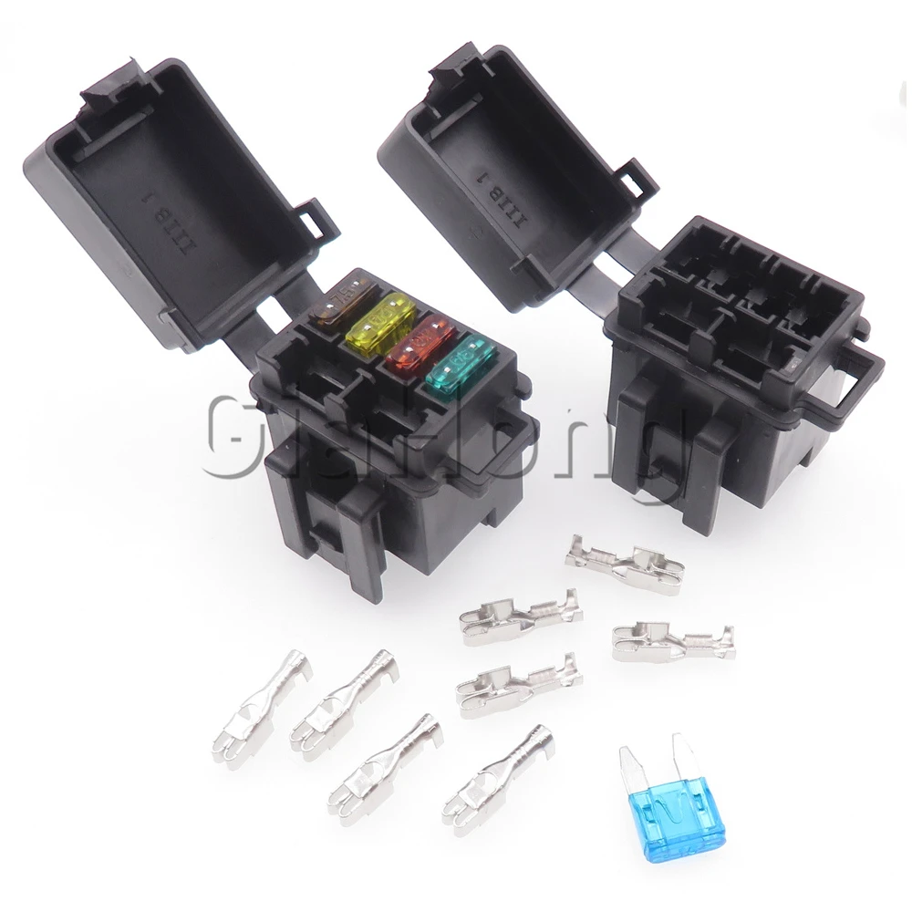 1 Set 4ways AC Assembly BX2047C-1 BX2047C-2 Small Fuses Box Mini In-line Blade Type Fuse Holder With Crimp Terminal