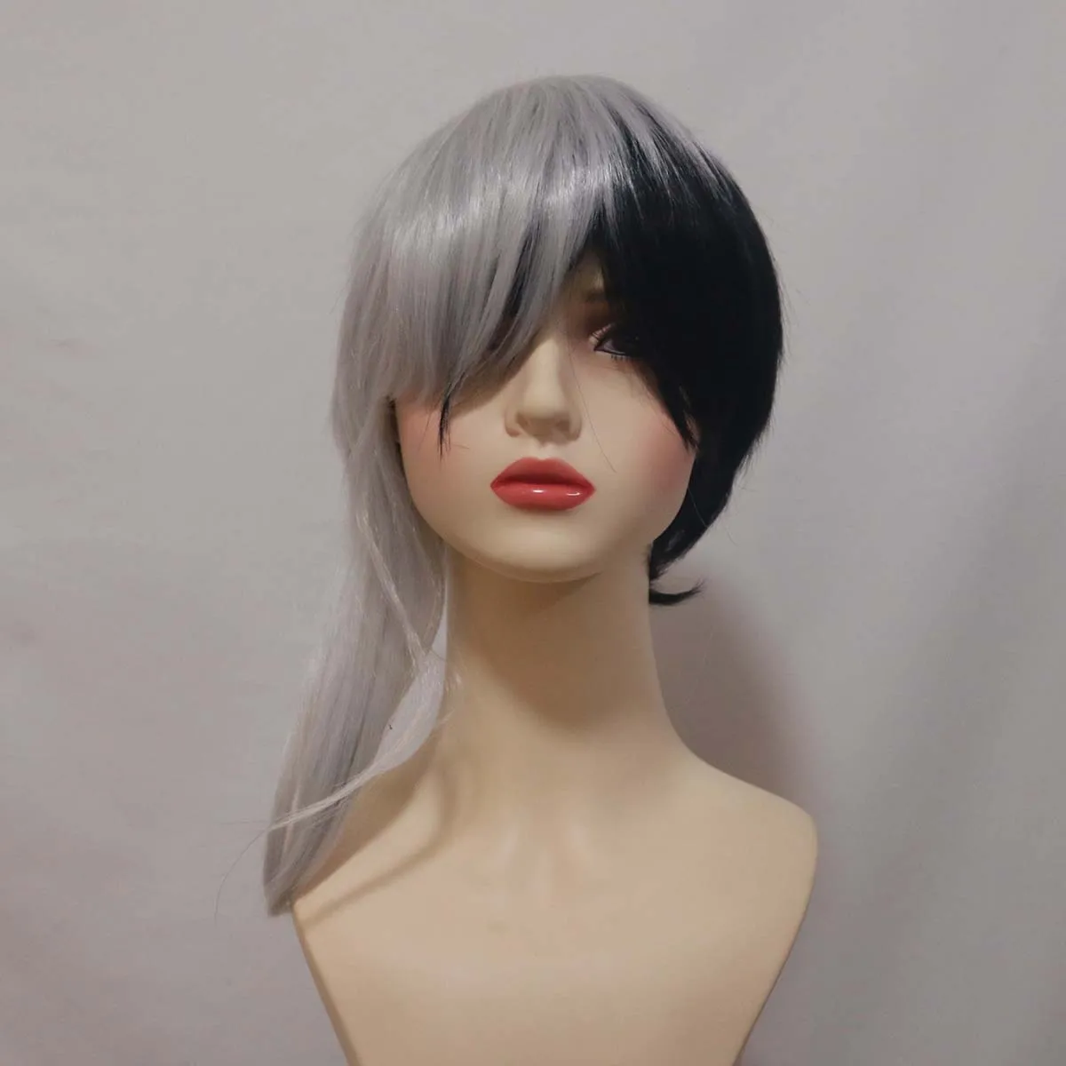Men Party Role Play Anime Asagiri Gen Short Heat Resistant Black White Hair Wig