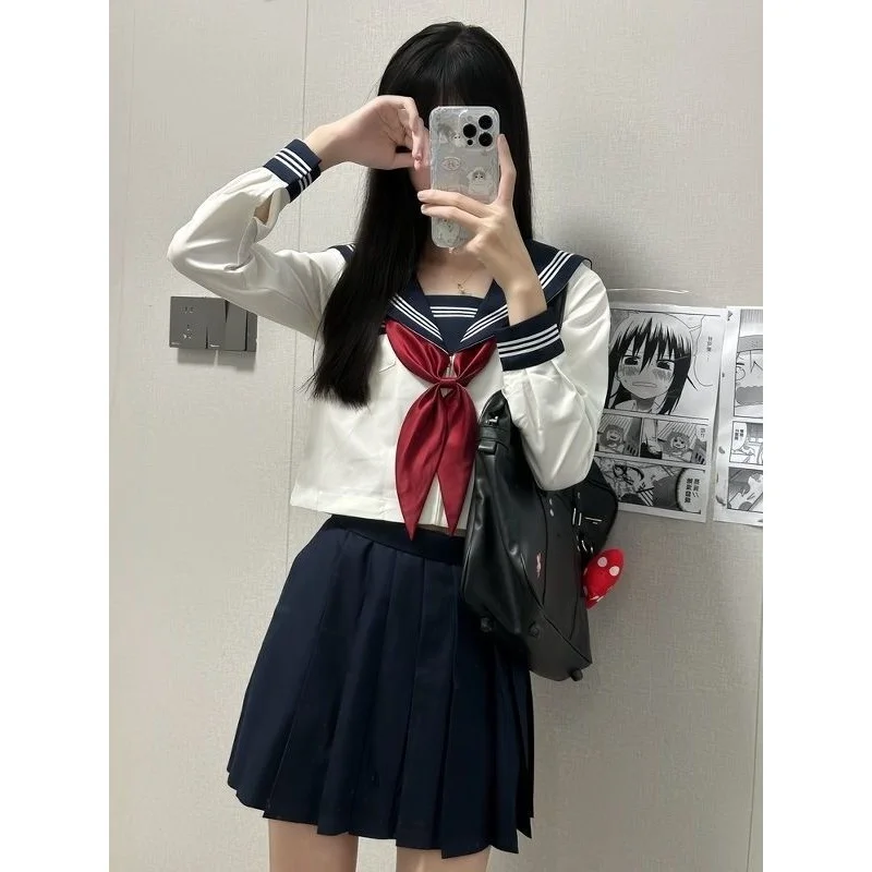plus Size Sailor Suit Uniform JK School Uniform with Collar Long Sleeve Short Sleeve Shirt Basic Version Three Books Middle U...