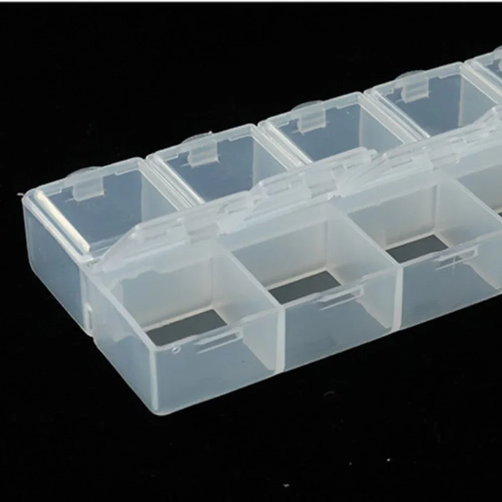 Caja de almacenamiento con compartimentos, anillos, tornillo, soporte transparente, organizador de joyas, rectángulo de plástico, 10 rejillas, alta calidad