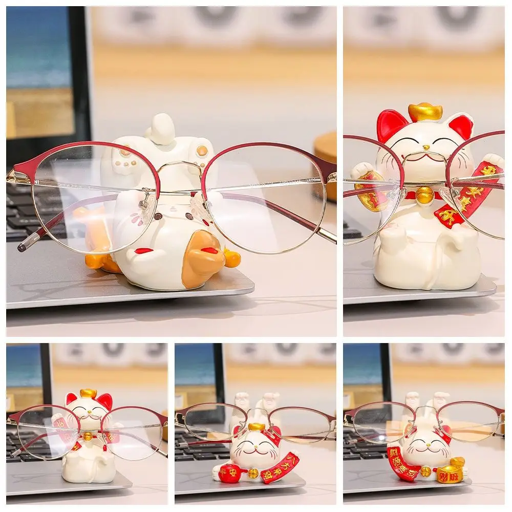 Figurine Articoli in miniatura Porta cellulare Lucky Cat Artigianato in resina Squisito supporto per cellulare per animali Stile cinese realistico