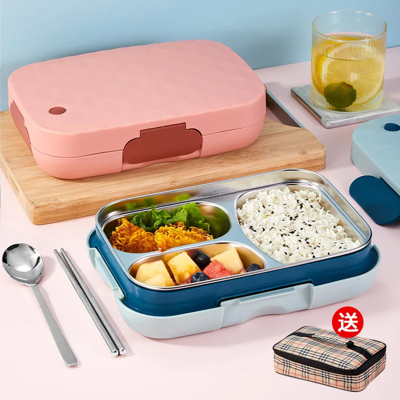 

2/3 Grids 304 Stainless Steel Divided Lunch Box Students Office Workers with Lid Portable Cutlery Storage Container Food Bento