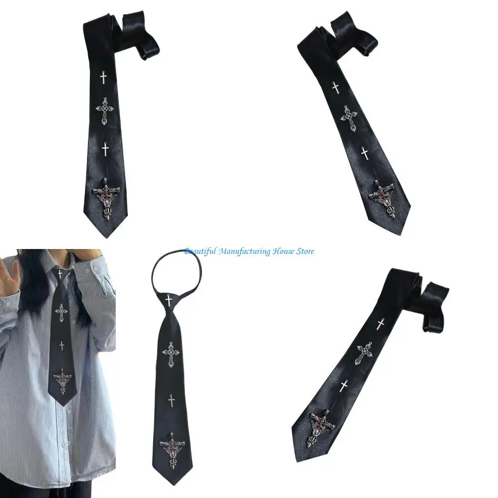 corbatas-uniforme-preatadas-punk-e56a-con-cruces-metal-talladas-uniformes-escolares-para-ninas