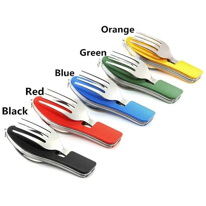 4 in 1 Camping Utensils Cutlery - Camping Stainless Steel Folding Pocket Kits for Hiking Survival Camping Travel