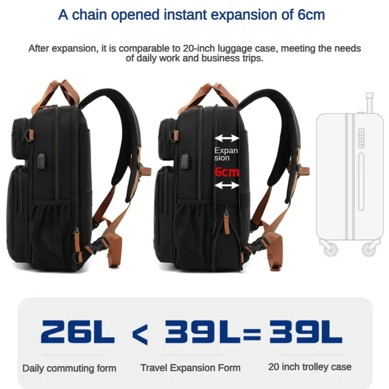 Bolsa de viagem expansível masculina com porta USB impermeável multifuncional de grande capacidade crossbody bolsa para laptop tote mochila hombre