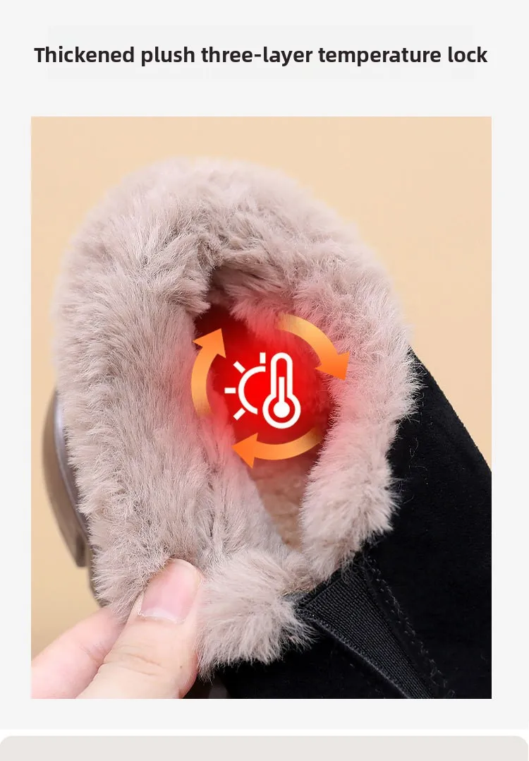Damen Winter Warme Plüschgefütterte Schneeschuhe Wildleder-Obermaterial Reißverschluss Dicke Plattform Rutschfeste Lässige Knöchelhohe Baumwollstiefel – Detail 3