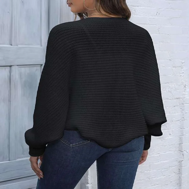 Truien voor dames, cropped vest met open voorkant, gebreide vleermuistruien met lange mouwen, schouderophalen