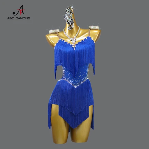 Imagen 1 del producto 2025 nuevo vestido de baile latino para mujer, falda Sexy con flecos para fiesta de salón al aire libre, ropa de práctica deportiva, traje de noche azul para graduación