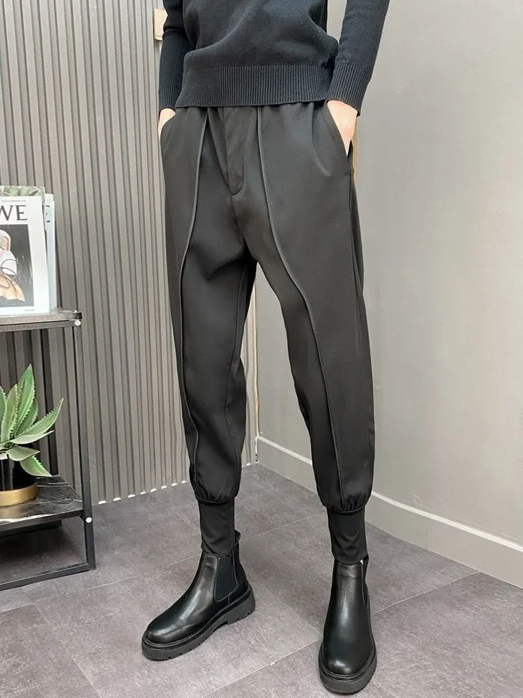 Slim Fit High Waist Plus Big Size Man Suits Pants Tressed Trousers For Men Vintage Thin Casual Clothing Premium Dress Up