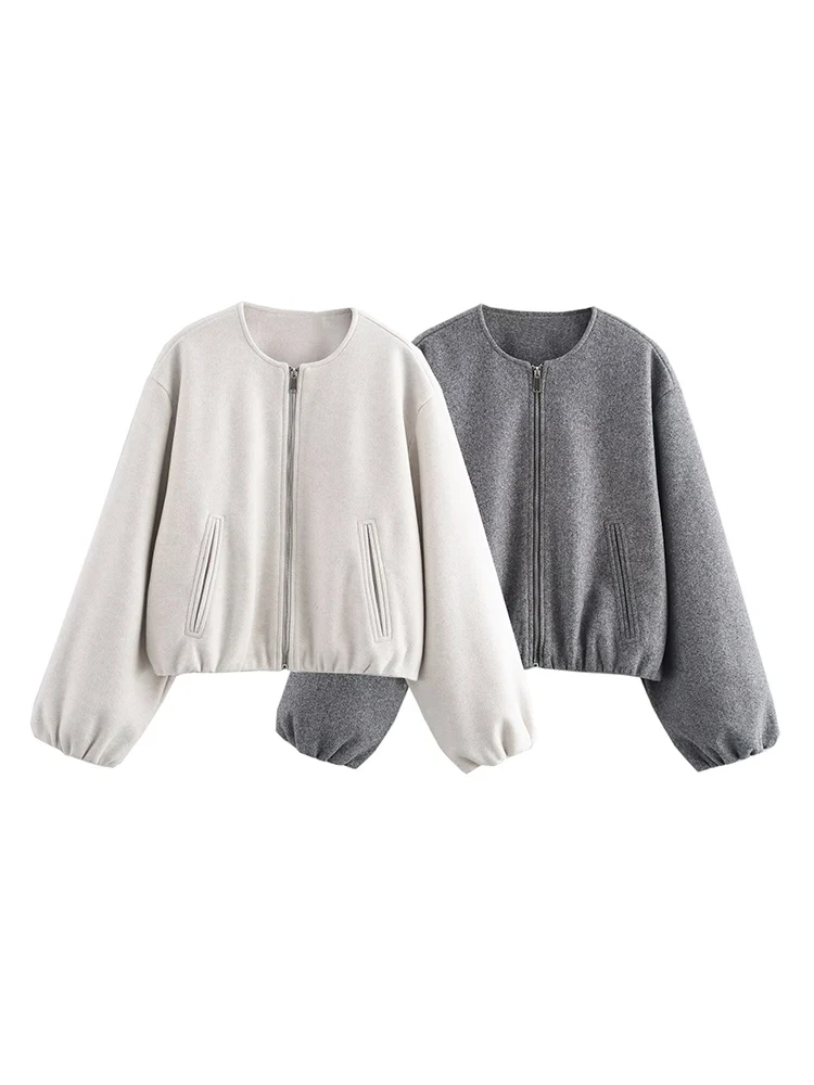 

KUCLUT Women Fashion Solid Front Zipper Bomber Jackets Vintage O-Neck Long Sleeves Female Chic Lady Outfits