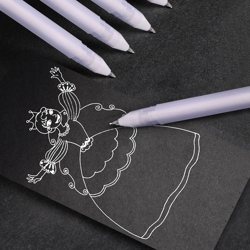 

5pcs White 0.8mm Fine Tip White Pens Highlight Marker Dark Gel Pen Paper Drawing Card Making Gel Pen