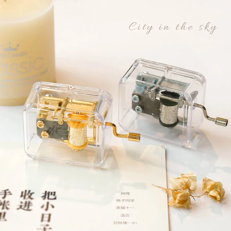 Hand Operated Music Box Mini Creative Acrylic Material Transparent Music Box Friend Couple Birthday Gift Home Decor