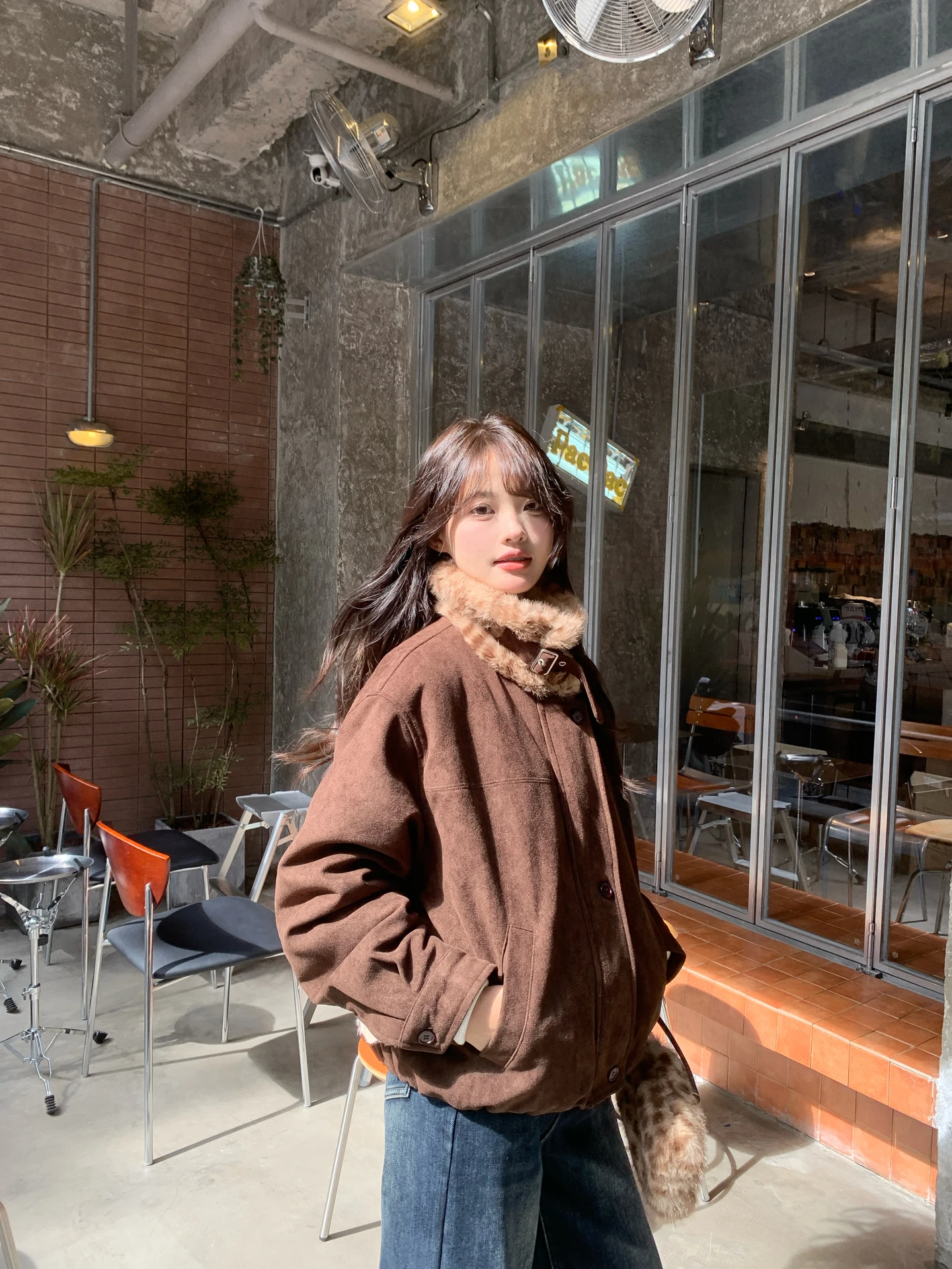 

Retro Suede ort Lamb Fur Lined Thiened Winter Jaet Women's Loose Versatile Outerwear Korean Sle Stand Size ket