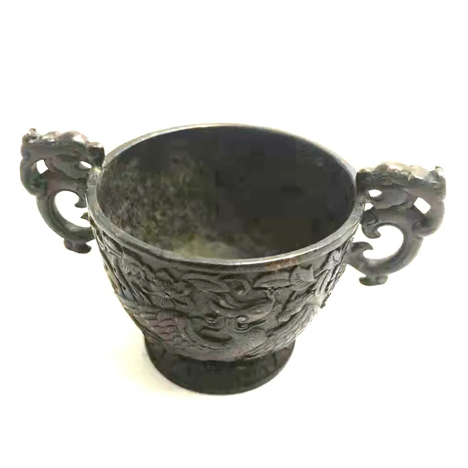 Antique Pure Copper Dragon Phoenix Cup Chengxiang Wine Old Items Collected In The Countryside