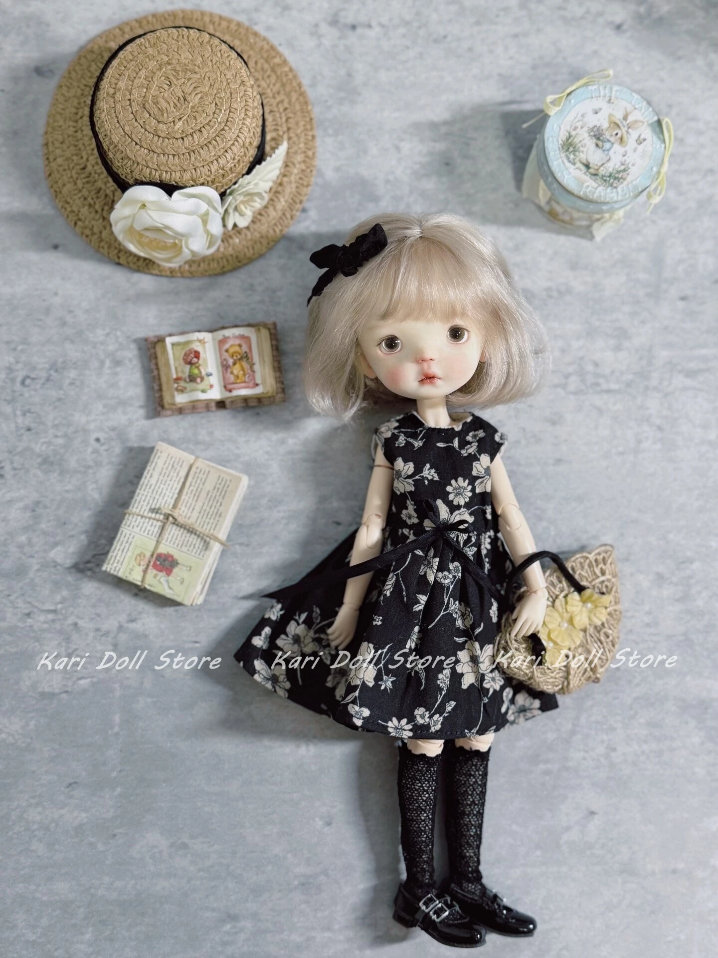 2026 Kari Doll Clothes and Skirtsblack Floral Pattern Black Set for Landazz Landoudou Ob24 Ob22 Doll