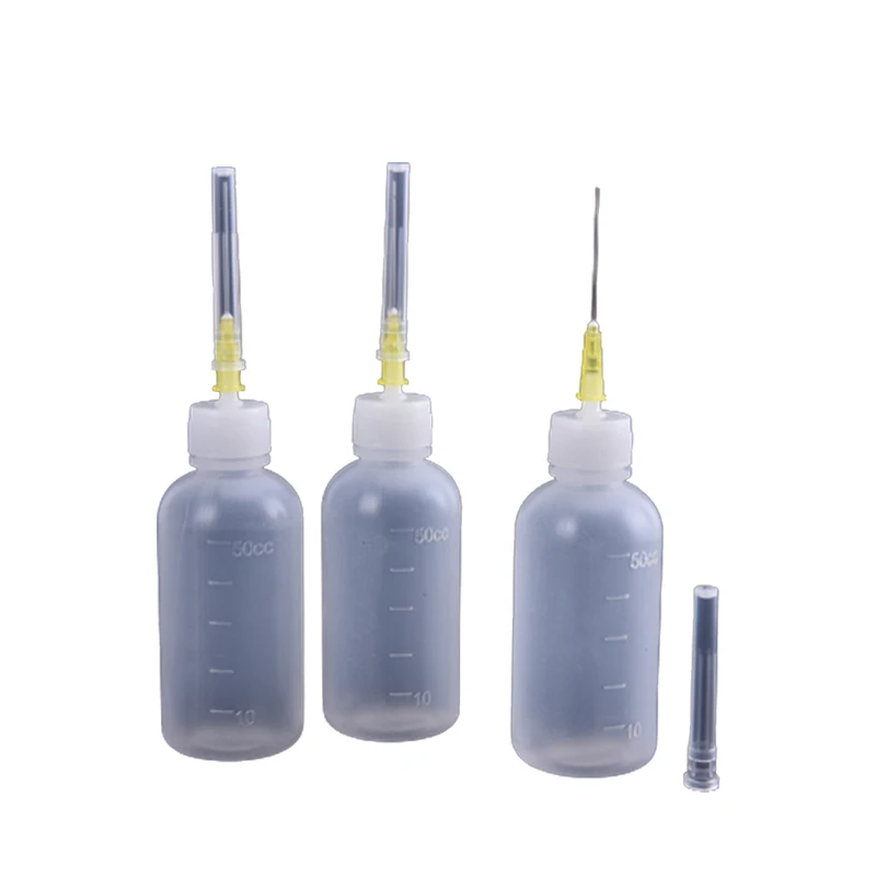 

3pcs 50ml Transparent Polyethylene Needle Dispenser Dispensing Bottle For Rosin Solder Flux Paste + 3 Needles Tools