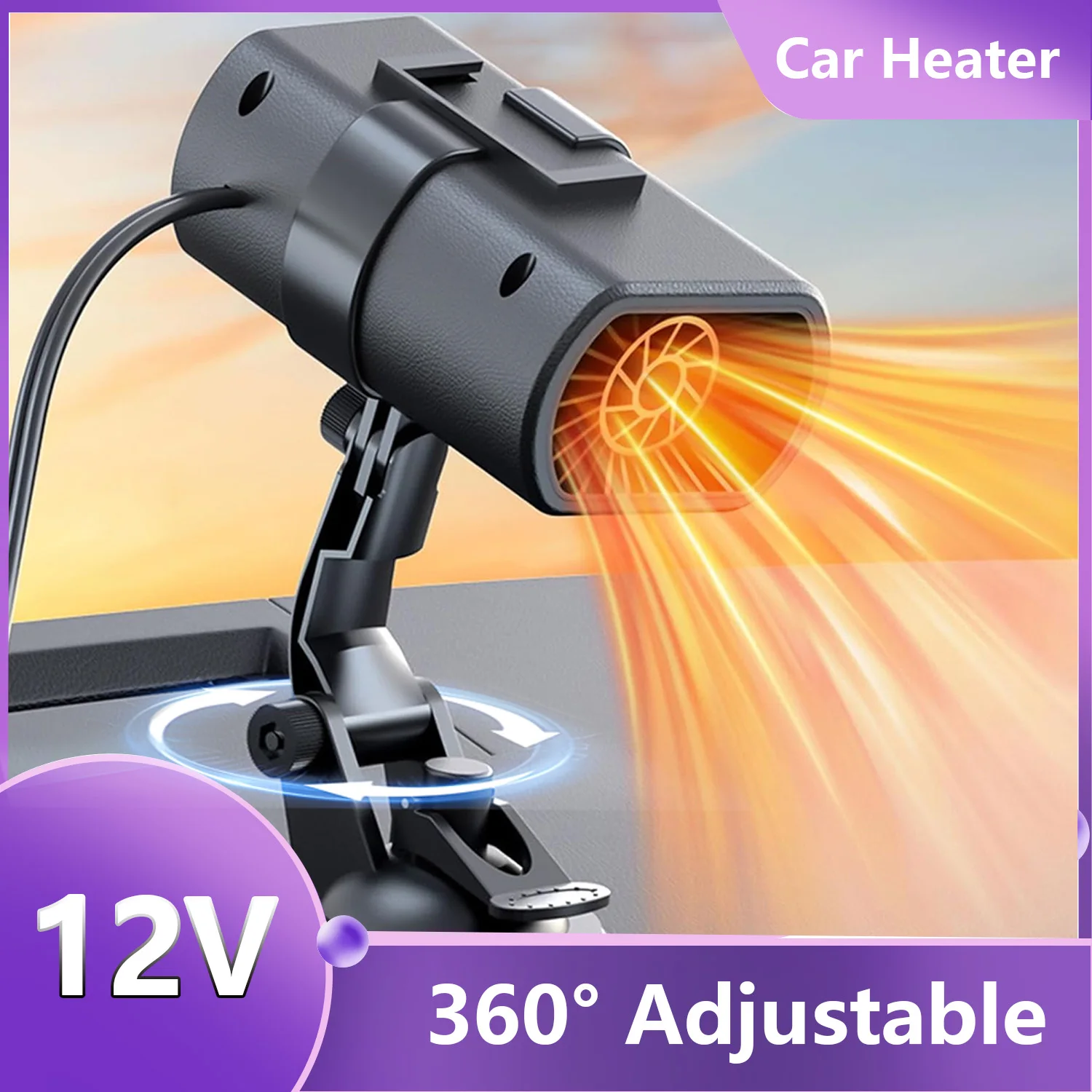 Car Heater Fan, 12V Portable 2 in 1 Auto Heater & Cooling Fast Heating Defrost Defogger for Car Windshield, with Suction Holder