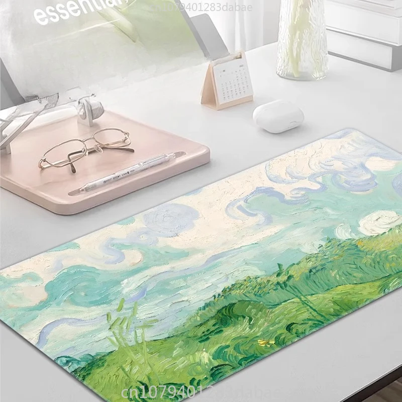 

Oil Painting PU Leather Mouse Pad Girls High Value Office Computer Keyboard Pad Advanced Sense Green Landscape Art Table Mat