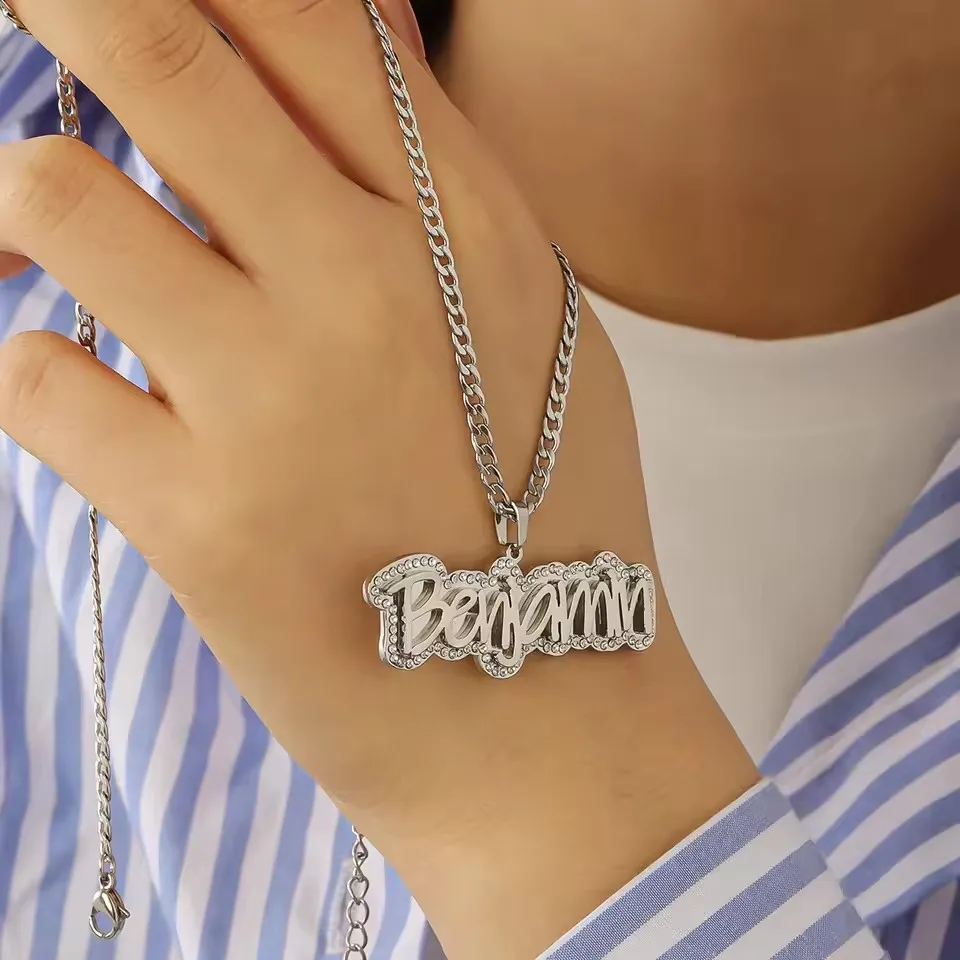 2026 جديد Dascusto مخصص مثلج خارج اسم قلادة شخصية الفولاذ المقاوم للصدأ الهيب هوب الصلب بلينغ قلادة مجوهرات للنساء هدايا #2