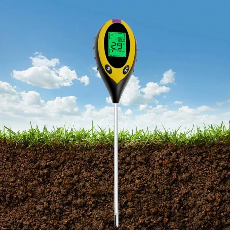 LCD Display Professional 4-in-1 Soil Tester PH Moisture Temp Solar Light Intensity Measuring Instrument For Gardening
