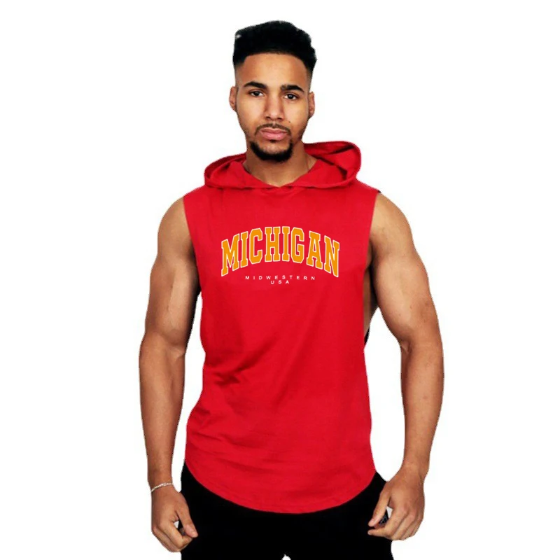 Running Vest Michigan Midwestern USA Print Bodybuilding Stringer Hoodies Sports Fitness Tank Top Mens Gym Cotton Pullover Hoody