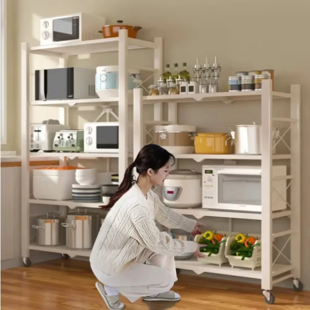 Foldable Storage Rack Portable Kitchen Iron Frame Movable Multilayer Bookshelf Simple Balcony Flower Stand Living Room Shelves image 3