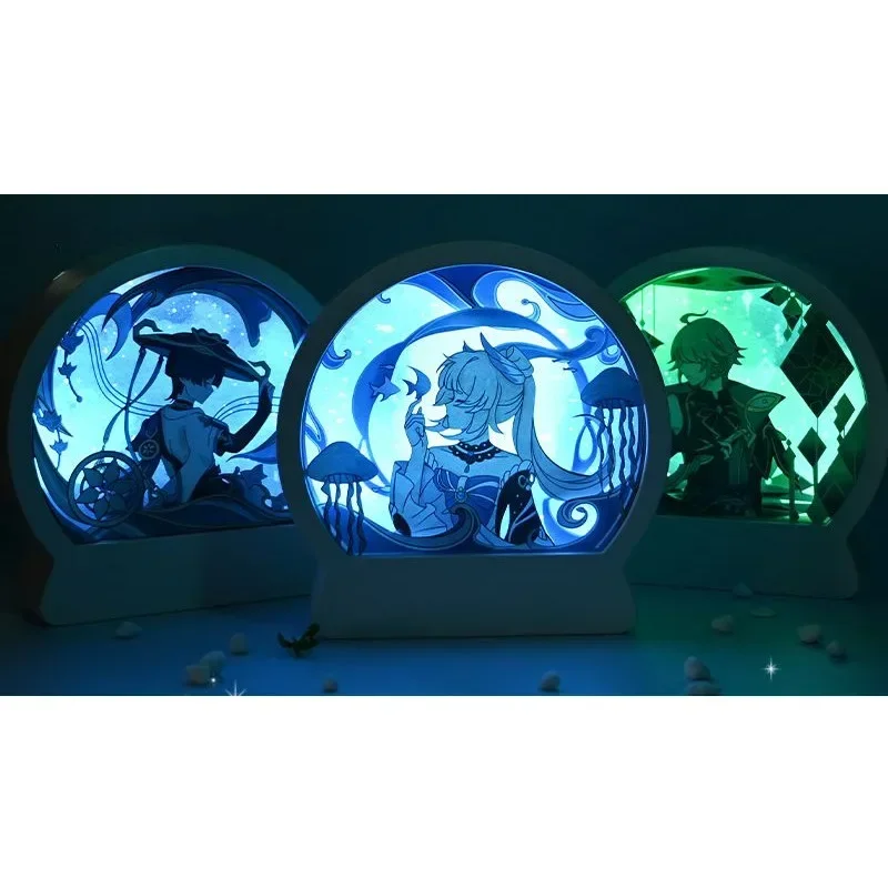 Genshin Impact Paper Carving Lights Xiao Wanderer Tighnari Kokomi Alhaitham USB Battery 3D Led Night Light Lamp Game Decor Gift