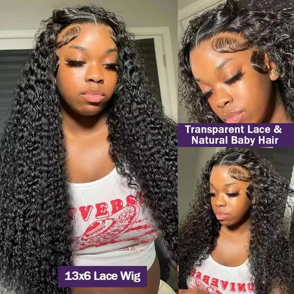 Perruques en cheveux humains à dentelle frontale HD 13x6 13x4, ondulées profondes, 40-46 pouces, densité 250, bouclées, perruque complète 360 en dentelle frontale pour femmes noires