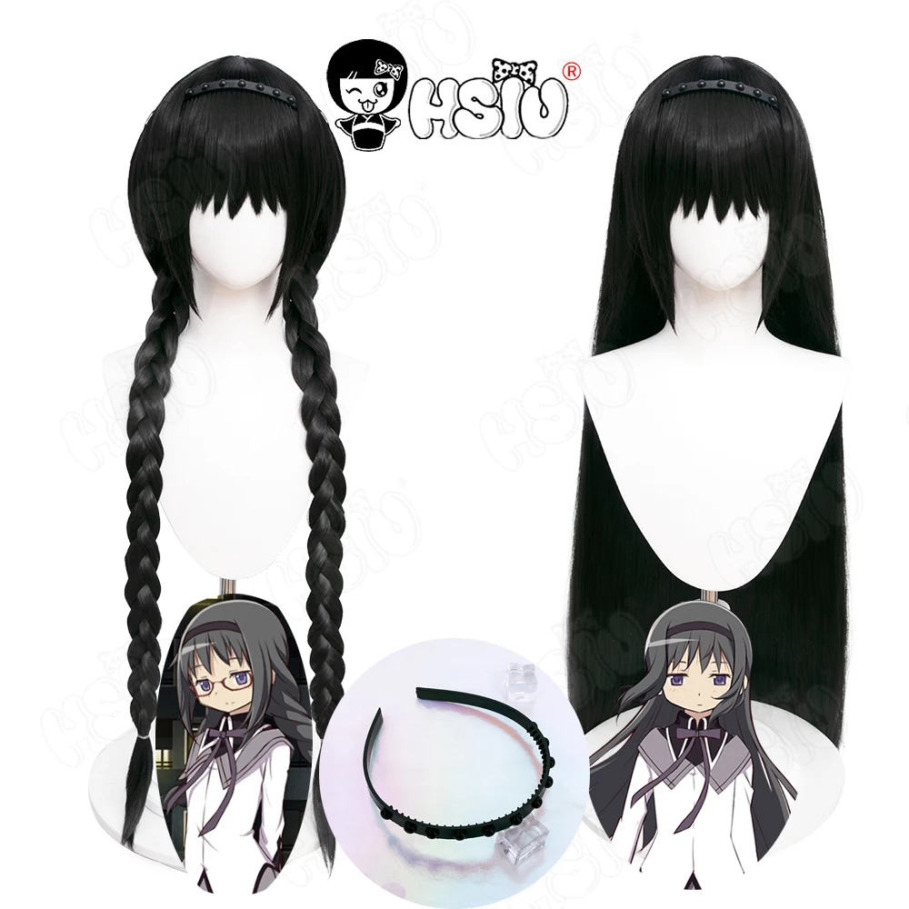 Akemi Homura Cosplay Pruik Anime Puella Magi Madoka Magica Cosplay Hsiu Zwart Lang Haar + Gratis Pruik Cap Halloween Party pruik