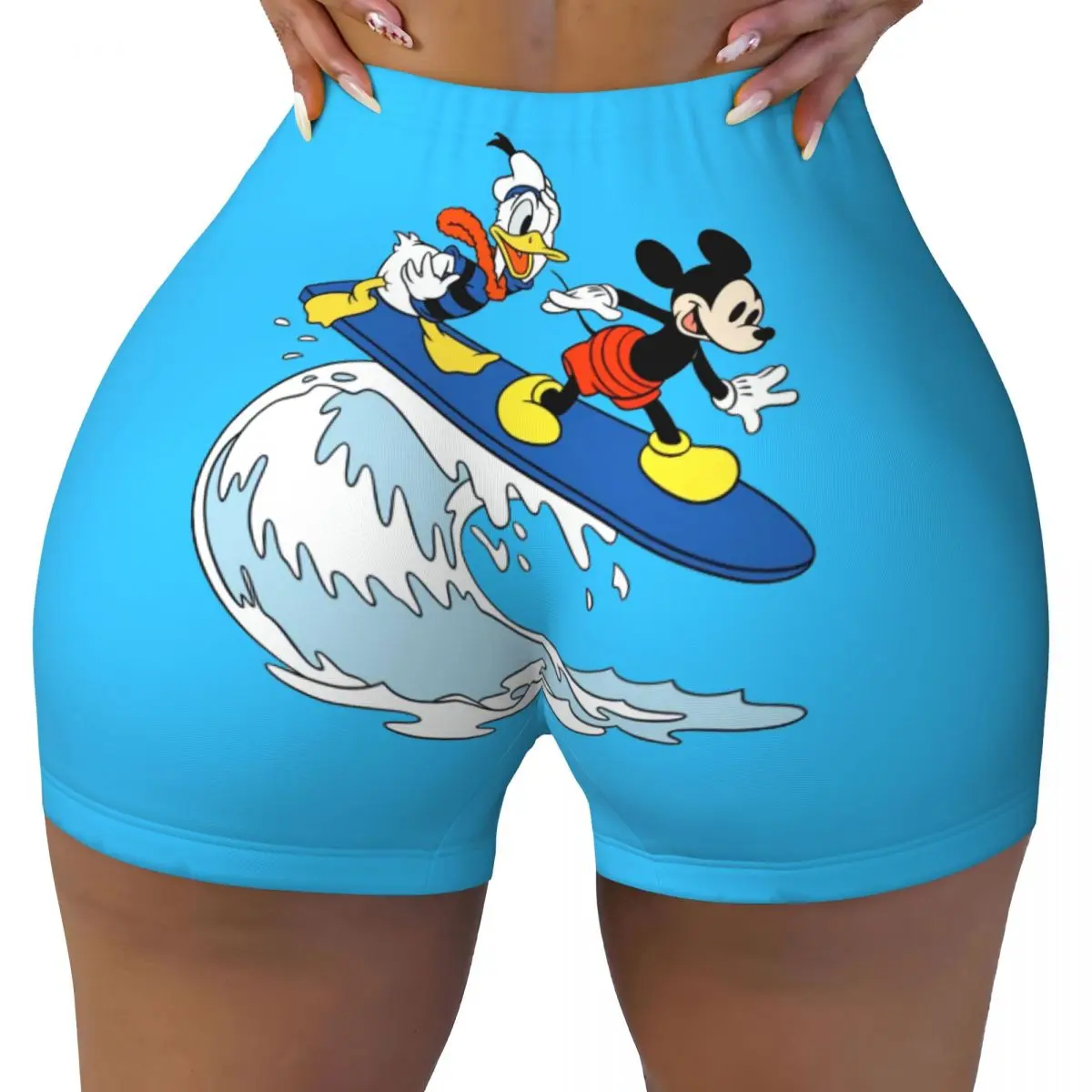 

Custom Mickey Mouse Donald Duck Surfing Workout Shorts for Women Gym Volleyball Biker Yoga Shorts