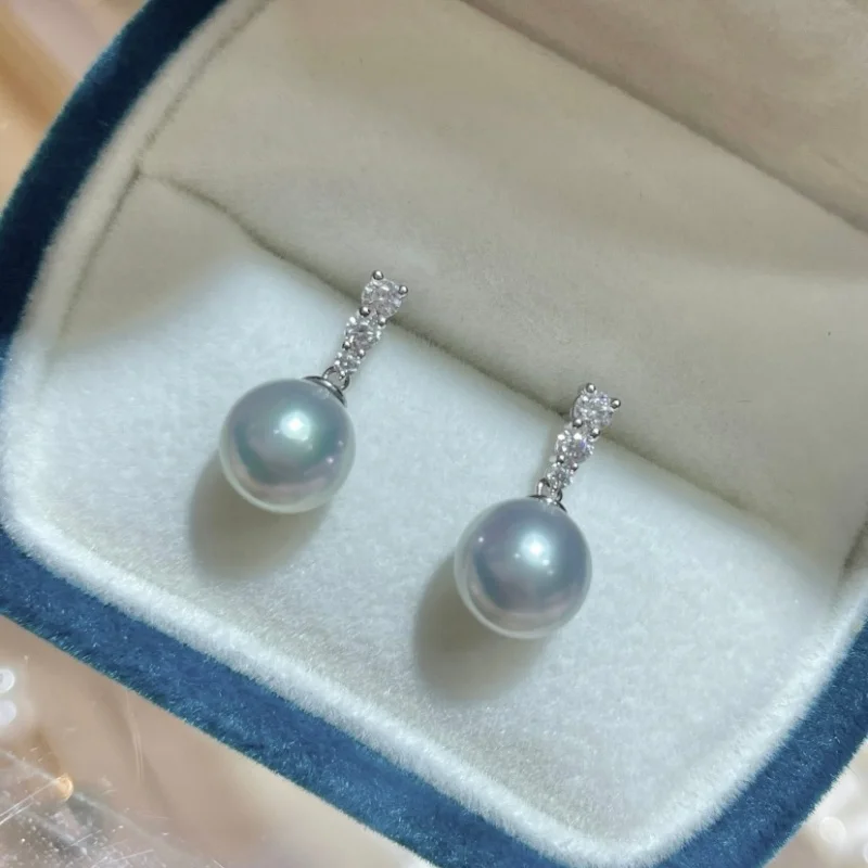 

SGARIT 8-8.5mm Seawater Pearl Stud Earrings Silver-Blue Hue 14K Gold Filled Akoya Pearls Luxury Women's Jewelry Gift